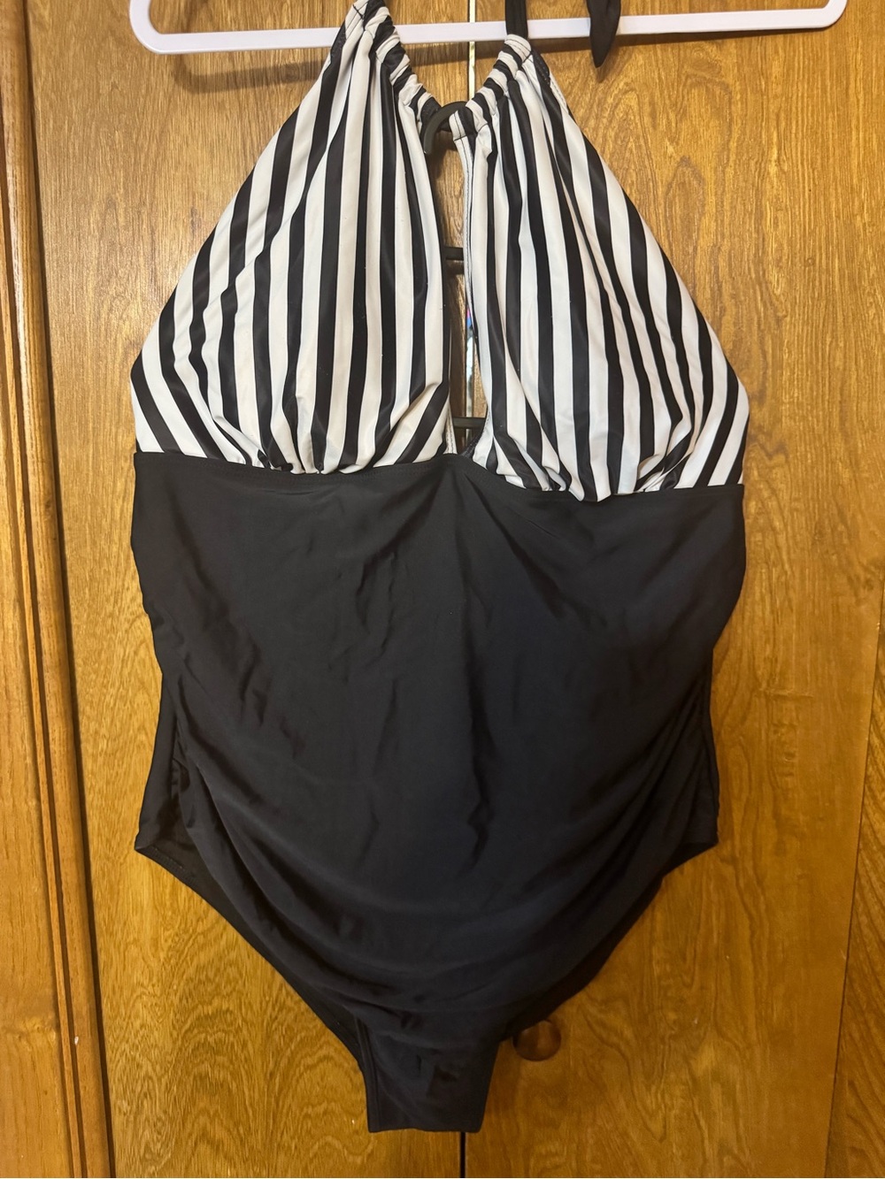Cupshe Black and White Striped Halter One-Piece Swimsuit